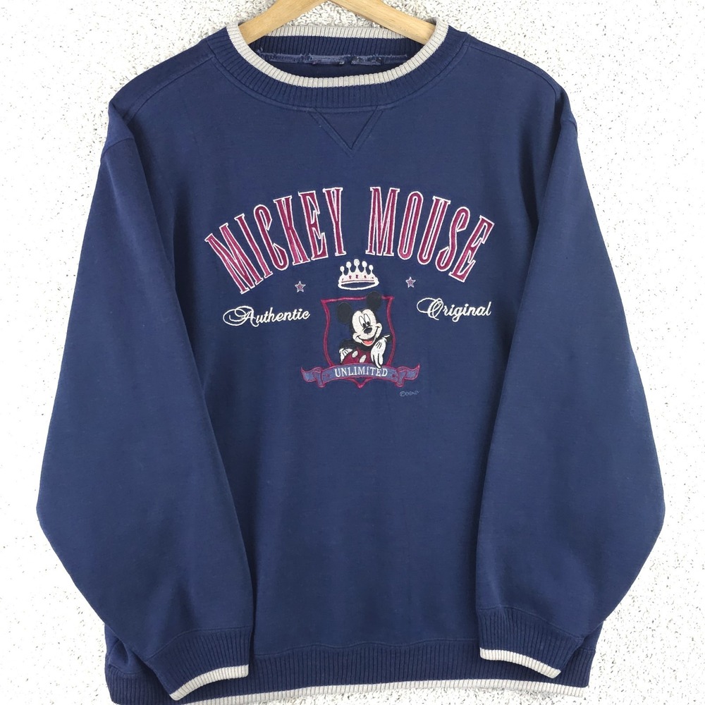 Vintage 90s Disney Mickey Mouse Unlimited Crown Sweatshirt Sz Large Embroidered